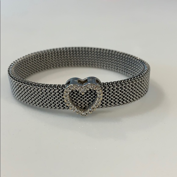 Diamond Heart Bracelet on Silver Chain-18K - Picture 2 of 6